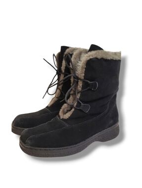 Bass Edson Vintage Black Suede Boots Size 8 Faux Fur Lined